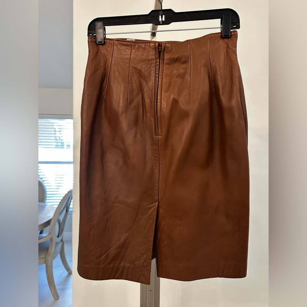 Lord & Taylor Brown Leather Midi Skirt - Picture 3 of 4